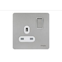 Schneider USFP 13A SP 1G Switched Socket White Insert - Stainless Steel - GU3410WSS