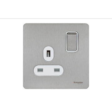 Schneider USFP 13A SP 1G Switched Socket White Insert - Stainless Steel - GU3410WSS