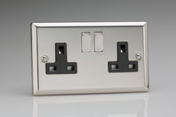 Varilight 2 Gang Double 13 Amp Switched Socket, Classic Polished Chrome - XC5DB