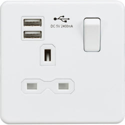 Knightsbridge Screwless 13A 1G switched socket with dual USB charger (2.4A) - matt white - SFR9124MW