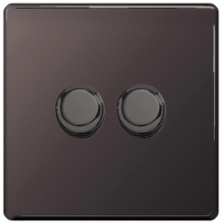 BG Nexus Flatplate Screwless Black Nickel 2 Gang 2 Way Intelligent Leading Edge Dimmer Switch Push On/Off  - FBN82P