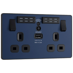 BG Evolve Matt Blue Wifi Extender Double Switched 13A Power Socket + 1 X USB (2.1A) - PCDDB22UWRB