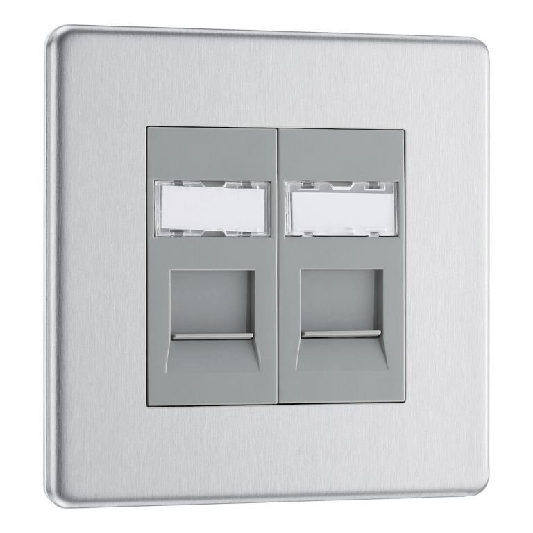 BG Flat Plate Brushed Steel Rj45 Data Skt 2G - FBSRJ452 ...
