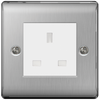 BG Nexus Metal 1G 13A Unswitched Socket - White Insert - Brushed Steel - NBS23W