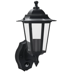 Luceco Coach 6 Panel Outdoor E27/GLS Wall Lantern with PIR - Black - LEXDCL6PB