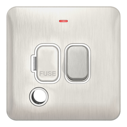 Schneider LSD 13A Double Pole Switched Fused Spur Flex Outlet White Insert Stainless Steel - GGBL5013WSS