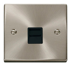 Click Scolmore Deco Satin Chrome 1 Gang Telephone Outlet With Black - VPSC125BK