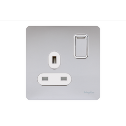 Schneider USFP 13A SP 1G Switched Socket White Insert Polished Chrome - GU3410WPC