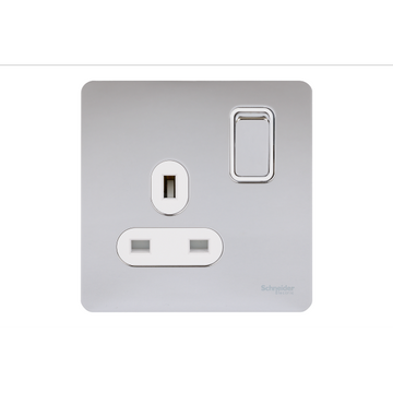 Schneider USFP 13A SP 1G Switched Socket White Insert Polished Chrome - GU3410WPC