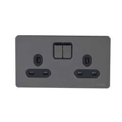 Schneider USFP 13A Double Pole 2G Switched Socket Black Insert - Black Nickel - GU3420DBBN