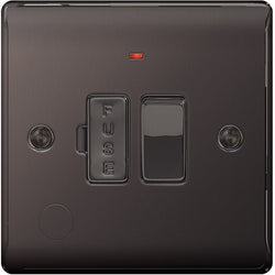 BG Nexus Metal Black Nickel Switched 13A Fused Connection Unit, With Power Indicator And Cable Outlet - NBN53