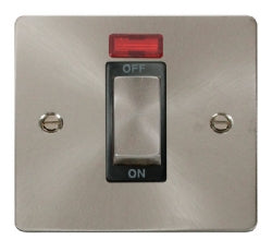 Click Scolmore Define Brushed Steel 1 Gang Double Pole Switch 45A With Black Ingot - FPBS501BK