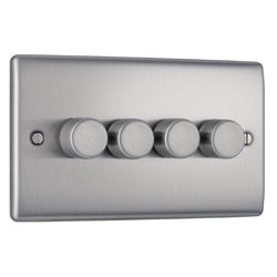 BG Nexus Metal Brushed Steel Quad Intelligent Led Dimmer Switch, 2-Way Push On/Off - NBS84