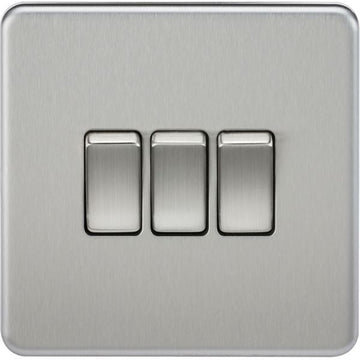 Knightsbridge Screwless 10AX 3G 2-Way Switch - Brushed Chrome - SF4000BC