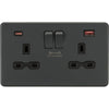 Knightsbridge 13A 2G DP Switched Socket with Dual USB Charger A+C (max. 18W QC/PD FASTCHARGE) - Anthracite - SFR9909AT