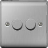BG Nexus Metal Brushed Steel 2 Gang 2 Way Dimmer Switches - NBS82P