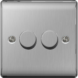 BG Nexus Metal Brushed Steel 2 Gang 2 Way Dimmer Switches - NBS82P