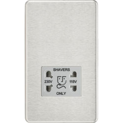 Knightsbridge Screwless 115/230V Dual Voltage Shaver Socket - Brushed Chrome with Grey Insert - SF8900BCG