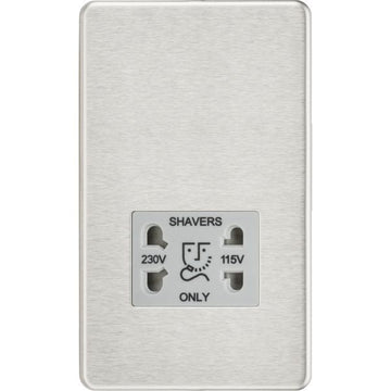 Knightsbridge Screwless 115/230V Dual Voltage Shaver Socket - Brushed Chrome with Grey Insert - SF8900BCG