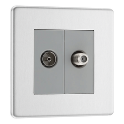 BG Screwless Flatplate Brushed Steel Single Socket For Tv Or Fm Co-Axial Aerial And Satellite Connection - FBS65