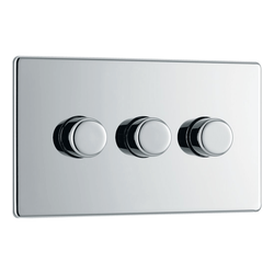 BG Nexus Flatplate Screwless Polished Chrome 3 Gang 2 Way Intelligent Trailing Edge Dimmer Switch Push On/Off  - FPC83