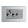 BG Flat Plate Brushed Steel Gr Tri Tv/Fm/Sat Skt+R&1G Tel Scr - FBS68