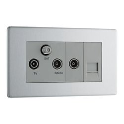 BG Flat Plate Brushed Steel Gr Tri Tv/Fm/Sat Skt+R&1G Tel Scr - FBS68