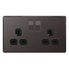 BG Screwless Flatplate Black Nickel Double Switched 13A Power Socket - Black Insert - FBN22B