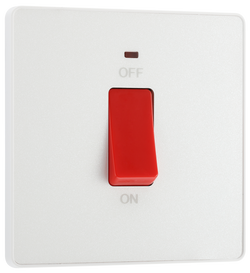 BG Evolve Pearl White 45A Small Plate 2-Pole Switch With LED Power Indicator - PCDCL74W