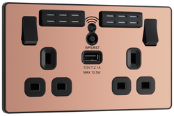 BG Evolve Polished Copper Wifi Extender Double Switched 13A Power Socket + 1 X USB (2.1A) - PCDCP22UWRB
