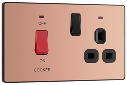 BG Evolve Polished Copper 45A 2-Pole Cooker Switch With 13A Switched Socket & LED Indicators  - PCDCP70B
