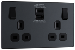 BG Evolve Matt Grey Double Switched 13A Power Socket + USB C 30W + USB A (2.1A) - PCDMG22UAC30B