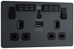 BG Evolve Matt Grey Wifi Extender Double Switched 13A Power Socket + 1 X USB (2.1A) - PCDMG22UWRB