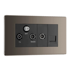 BG Nexus Flatplate Screwless Black Nickel 3 Gang Triplex TV/FM/Satellite & Return Tel Socket - FBN68