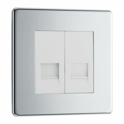 BG Screwless Flatplate Polished Chrome Double Slave Telephone Socket - FPCBTS2