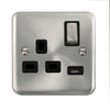 Click Scolmore Deco Plus Satin Chrome 1 Gang USB Outlet Switch 13A With Black Ingot - DPSC571BK