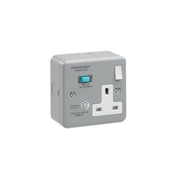 Powerbreaker 1 Gang Grey & White Metal Clad RCD Single Socket Switched 10Ma - K21MPAAN10-C