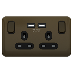 Schneider LSD 2G 13A SP 2x USB Black Insert Mocha Bronze - GGBL30202USBABMBS
