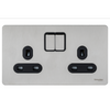 Schneider USFP 13A SP 2G Switched Socket Black Insert - Stainless Steel - GU3420BSS