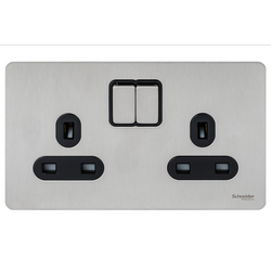 Schneider USFP 13A SP 2G Switched Socket Black Insert - Stainless Steel - GU3420BSS