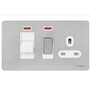 Schneider USFP 45A Cooker Switch with 13A Socket & Neon White Insert - Stainless Steel - GU4401WSS