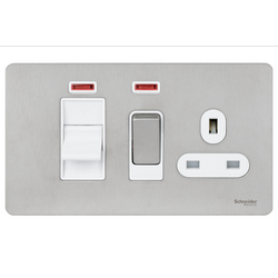 Schneider USFP 45A Cooker Switch with 13A Socket & Neon White Insert - Stainless Steel - GU4401WSS