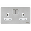 Schneider USFP 13A Double Pole 2G Switched Socket White Insert Stainless Steel - GU3420DWSS