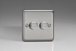Varilight 2x250W 2 Gang 1 Way Dimmer Switch - Matt Chrome - HS2