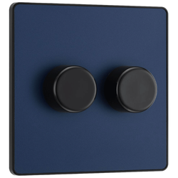 BG Evolve Matt Blue Trailing Edge LED 200W Double Dimmer Switch 2-Way Push On/Off - PCDDB82B