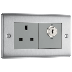 BG Nexus Metal 13A DP Key Controlled Socket - Grey Insert - Brushed Steel - NBSKYSWSG