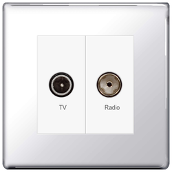 BG Nexus Flatplate Screwless Polished Chrome 2 Gang Diplex TV/FM Socket - FPC66