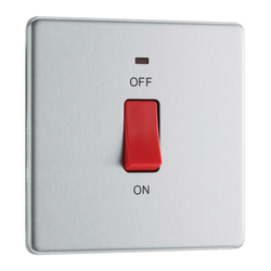 BG Screwless Flatplate Brushed Steel 45A Square Cooker Control Unit With Power Indicator - FBS74
