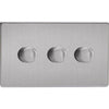 Varilight Screwless 3-Gang 2-Way Push-On/Off Rotary LED Dimmer TwinPlate - Brushed Steel - JDSDP303S