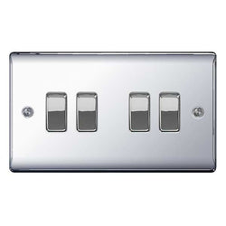 BG Nexus Metal Polished Chrome 4 Gang 2 Way Rocker Switch 10A - NPC44 (Return Unit)